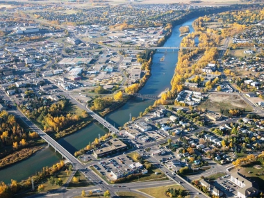 Red Deer Aerial downtown bridges